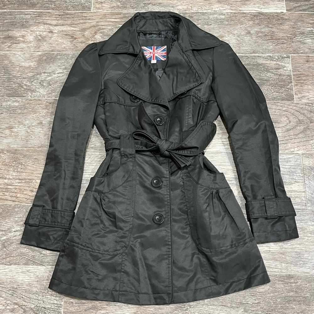 Women's Black Trench Coat with Waist Tie